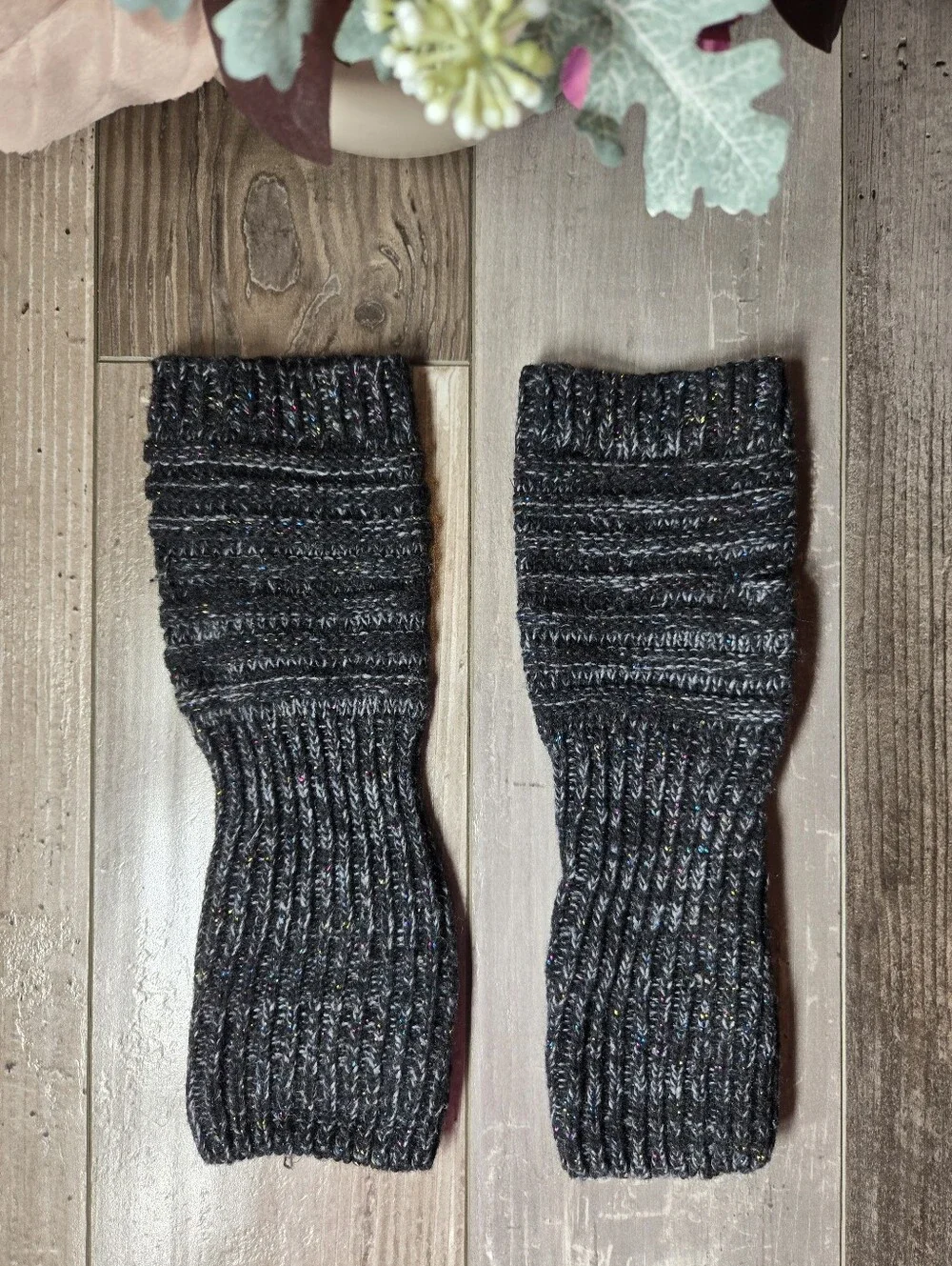Knit Arm Warmers Dark Speckled Gray Charcoal Women’s One Size